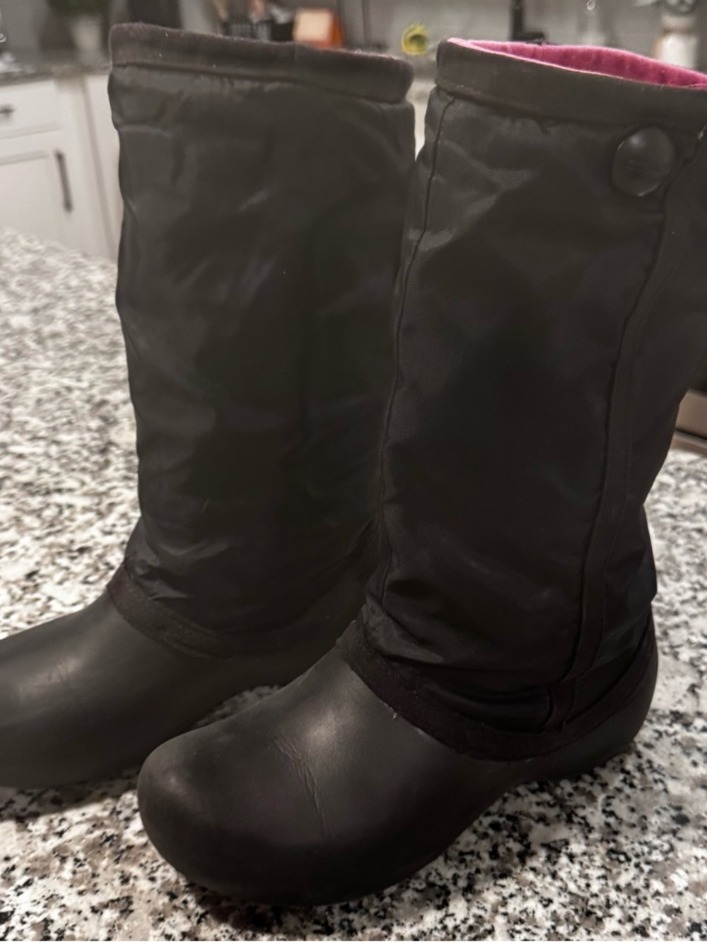 CROCS Black Insulated Mid-Calf Boots W/Pink Insulation